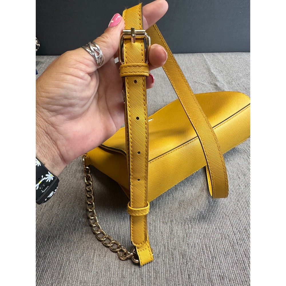Steve Madden Yellow Crossbody Bag Chain Strap Gold Hardware Saffiano Leather - Picture 5 of 6